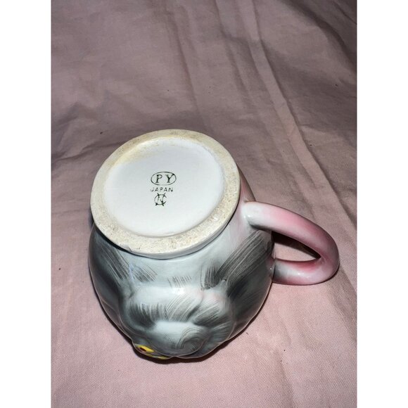 Vintage PY Japan Ceramic Mug With Adorable Face Design & Floral Accent - Picture 8 of 8